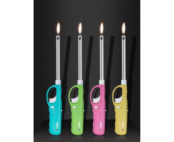 Plastic Adjustable Flame Kitchen Gas Lighter, Refillable with Small Refill Can, Multicolor Pack of 1